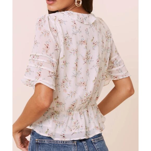 Astr Ivory Floral Small Faux Wrap Front Ruffle NWT Blouse Top Shirt Spring - Picture 3 of 4